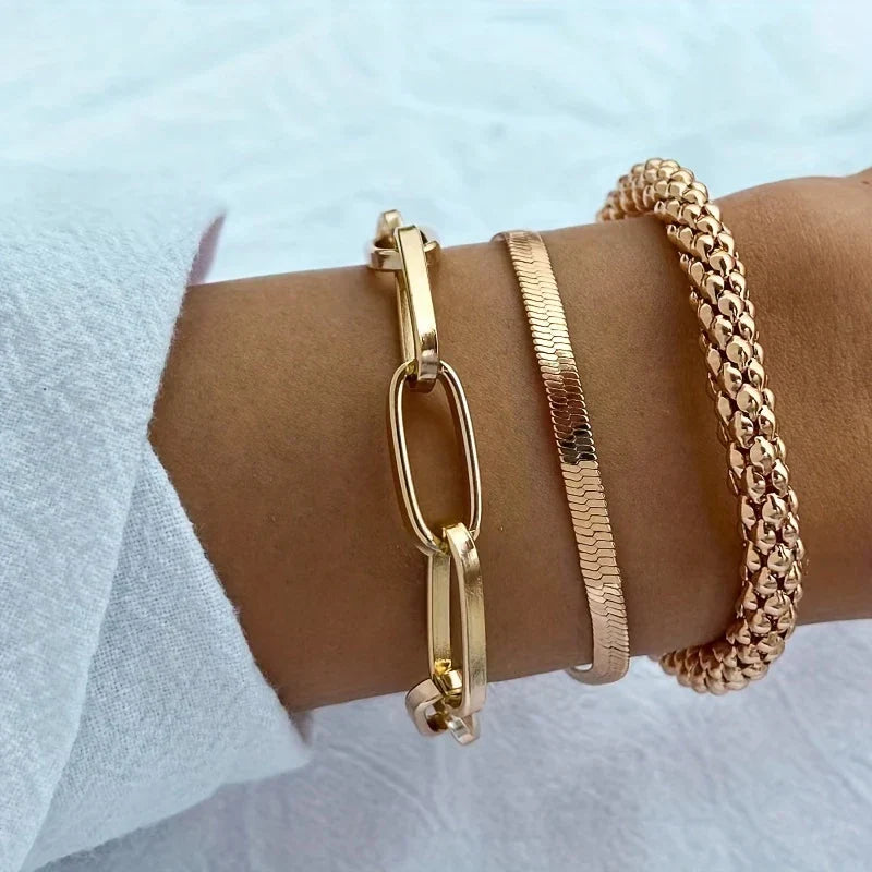 SERPENT GLAM™ — 3-PIECE GOLDEN VINTAGE SNAKE BONE BRACELET SET