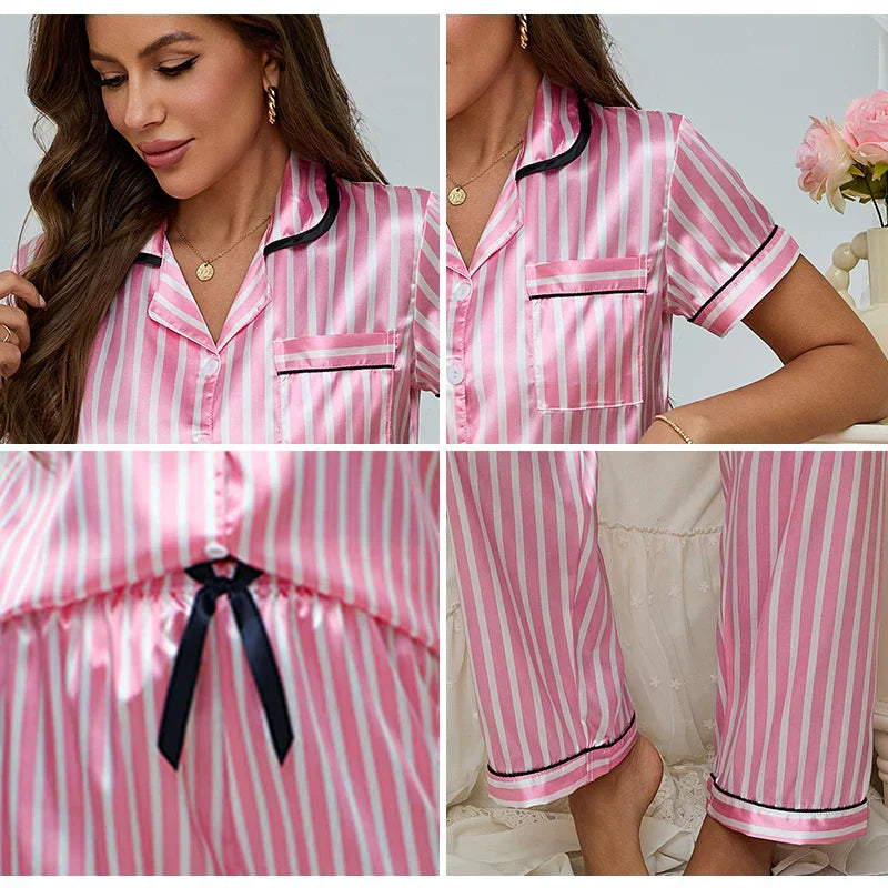 EMILE™ WOMEN'S PINK 2-PIECE PYJAMA SET: STRIPED SHIRT AND TROUSERS