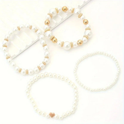LUMIÈRE PEARL™ — ELEGANT WHITE 4PCS PEARL BEADED HANDMADE BRACELET SET