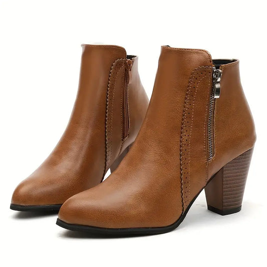 AMARISA™ - WOMEN'S CASUAL SOFT SOLE SIDE ZIPPER CHUNKY HEELED ANKLE BOOTS