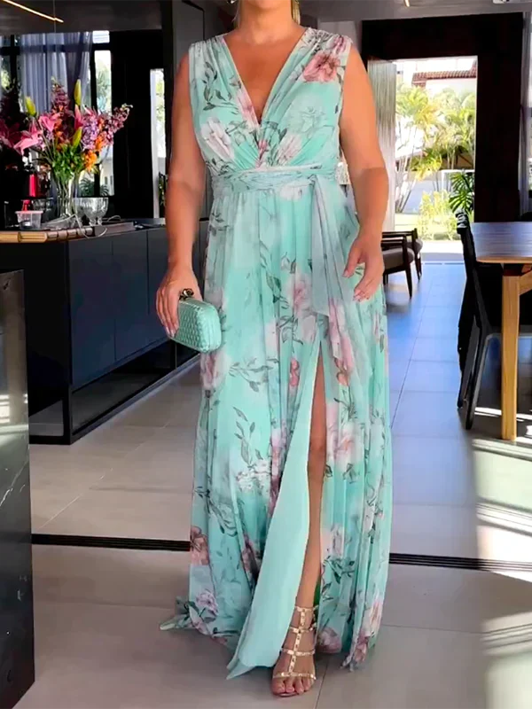 LONGFORD™ - V-NECK SLEEVELESS DRESS WITH SIDE SLIT
