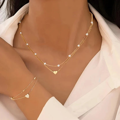 AMORA GLINT™ — 3PCS SIMPLE HEART-SHAPED NECKLACE & BRACELET SET
