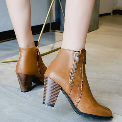 AMARISA™ - WOMEN'S CASUAL SOFT SOLE SIDE ZIPPER CHUNKY HEELED ANKLE BOOTS