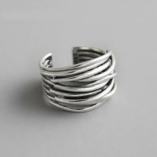 SILVER WAVE LAYERED RING