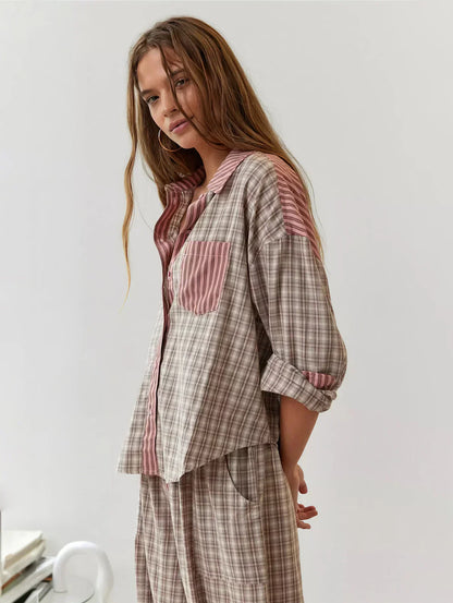 CARTER™ WOMEN'S 2-PIECE PYJAMA SET: LONG SLEEVE BUTTON SHIRT AND TROUSERS