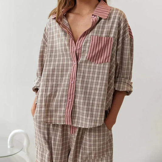 CARTER™ WOMEN'S 2-PIECE PYJAMA SET: LONG SLEEVE BUTTON SHIRT AND TROUSERS