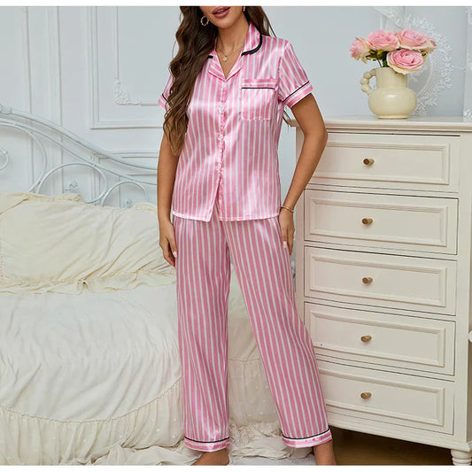 EMILE™ WOMEN'S PINK 2-PIECE PYJAMA SET: STRIPED SHIRT AND TROUSERS
