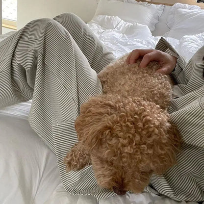 LEIH™ WOMEN'S 2-PIECE PYJAMA SET: STRIPED LONG SLEEVE TOP AND TROUSERS