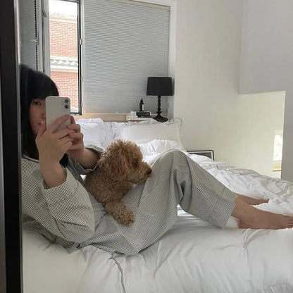 LEIH™ WOMEN'S 2-PIECE PYJAMA SET: STRIPED LONG SLEEVE TOP AND TROUSERS