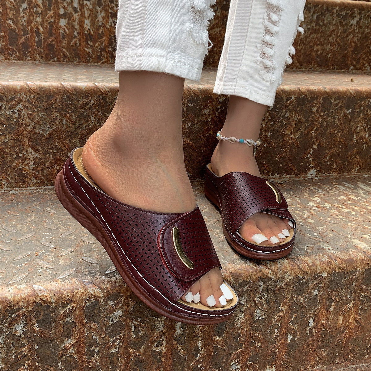 PEEP-TOE HOLLOW-OUT ORTHOPEDIC SANDALS