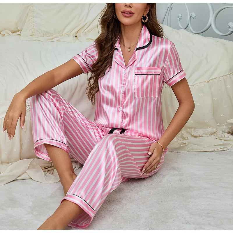 EMILE™ WOMEN'S PINK 2-PIECE PYJAMA SET: STRIPED SHIRT AND TROUSERS