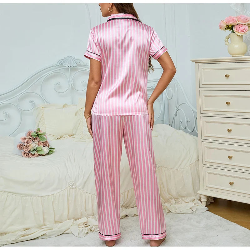 EMILE™ WOMEN'S PINK 2-PIECE PYJAMA SET: STRIPED SHIRT AND TROUSERS