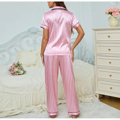 EMILE™ WOMEN'S PINK 2-PIECE PYJAMA SET: STRIPED SHIRT AND TROUSERS