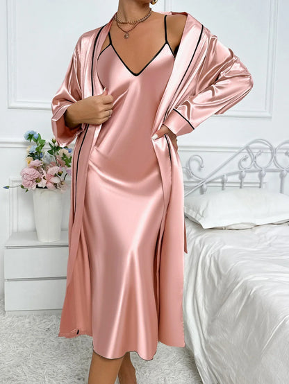 ANTOINE™ WOMEN'S 2-PIECE PYJAMA SET: LONG SLEEVE ROBE AND SLIP DRESS