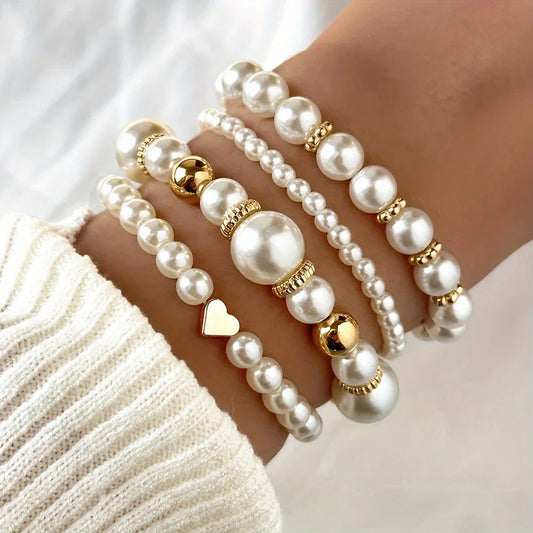 LUMIÈRE PEARL™ — ELEGANT WHITE 4PCS PEARL BEADED HANDMADE BRACELET SET