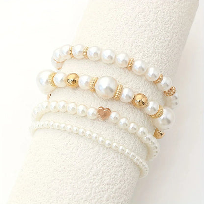 LUMIÈRE PEARL™ — ELEGANT WHITE 4PCS PEARL BEADED HANDMADE BRACELET SET
