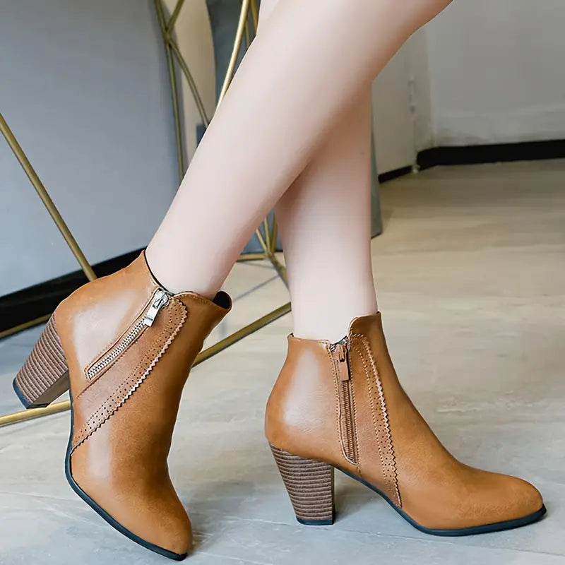 AMARISA™ - WOMEN'S CASUAL SOFT SOLE SIDE ZIPPER CHUNKY HEELED ANKLE BOOTS