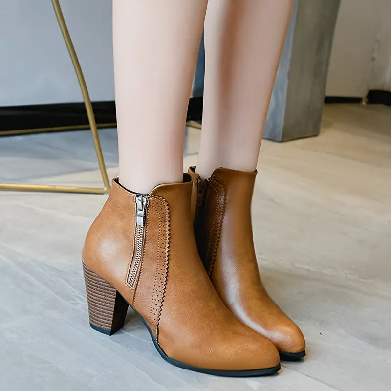 AMARISA™ - WOMEN'S CASUAL SOFT SOLE SIDE ZIPPER CHUNKY HEELED ANKLE BOOTS