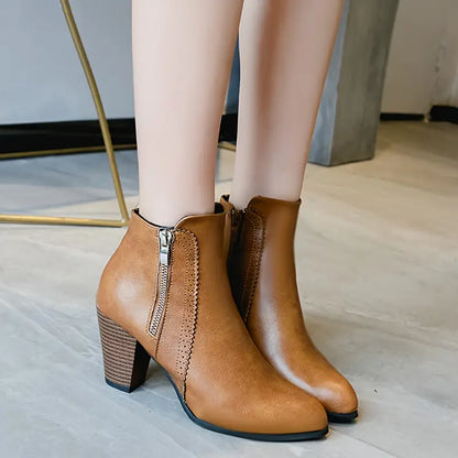 AMARISA™ - WOMEN'S CASUAL SOFT SOLE SIDE ZIPPER CHUNKY HEELED ANKLE BOOTS