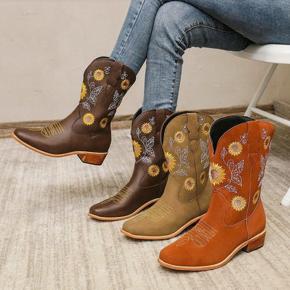FREYA™ EMBROIDERED STYLE WEDGE HEEL CASUAL ANKLE BOOTS