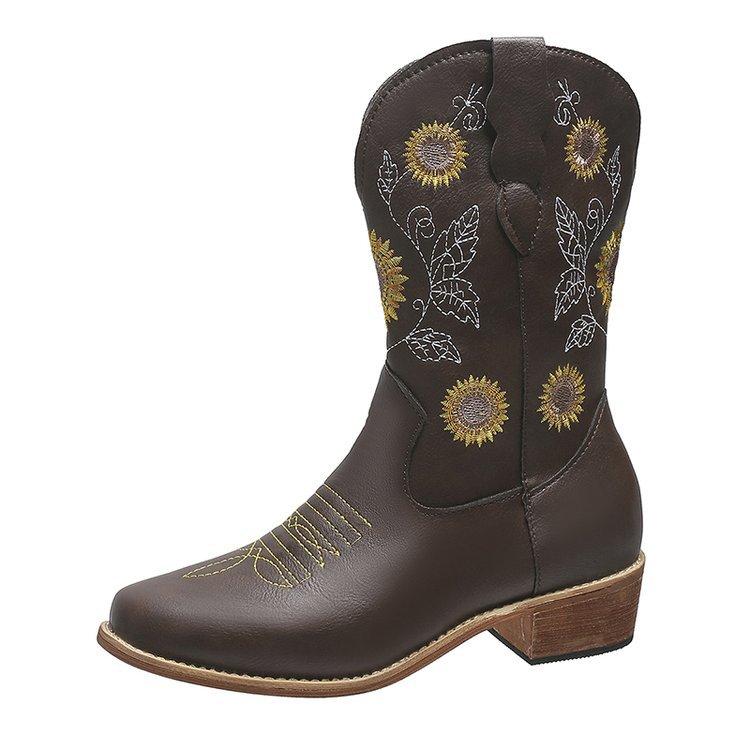 FREYA™ EMBROIDERED STYLE WEDGE HEEL CASUAL ANKLE BOOTS