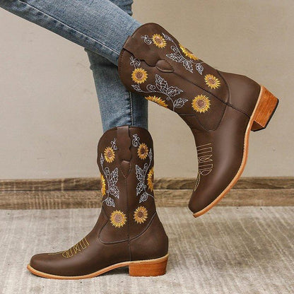 FREYA™ EMBROIDERED STYLE WEDGE HEEL CASUAL ANKLE BOOTS