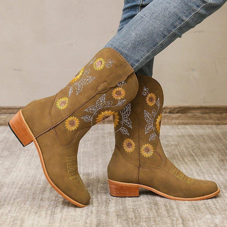 FREYA™ EMBROIDERED STYLE WEDGE HEEL CASUAL ANKLE BOOTS