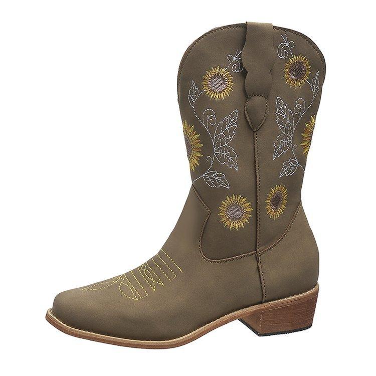 FREYA™ EMBROIDERED STYLE WEDGE HEEL CASUAL ANKLE BOOTS