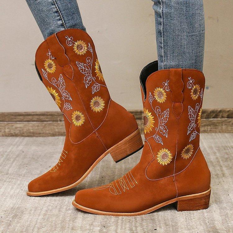 FREYA™ EMBROIDERED STYLE WEDGE HEEL CASUAL ANKLE BOOTS